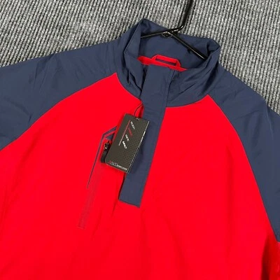 Jaqueta Bobby Jones Masculina Grande Vermelha Manga Longa 1/4 Zíper Golfe Quebra-Vento Nova - Imagem 1 de 4