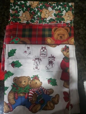 3 Vtg Fabrics Peppermint Teddy Appliques Panel CHRISTMAS BEARS Bear Angels - Image 1 of 4