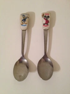2 Vtg Disneyland Mickey Mouse Donald Duck Japan Stainless Child Infant Spoons - Picture 1 of 6