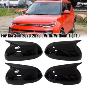 For Kia Soul 2020-2025 2Pcs Gloss Black/Carbon Fiber Rearview Mirror Cover Caps - Foto 1 di 28