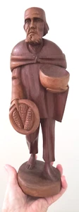 WOOD CARVED BAREFOOT MAN WITH BASKET OF CORN - Picture 1 of 8