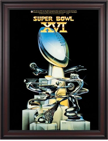 1982 49ers vs Bengals Framed 36" x 48" Canvas Super Bowl XVI Program Cover