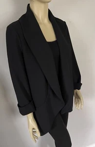 NWT $228 Wilfred Aritizia Black Crepe Relaxed Fit Open Front Crepe Blazer Medium - Picture 1 of 18