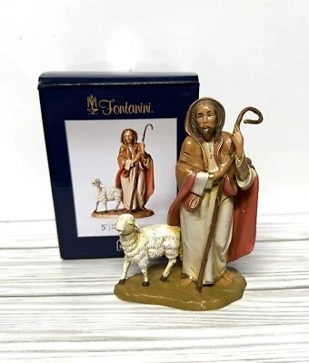 Estatuilla de pueblo belén italiano Fontanini El Buen Pastor con Ovejas Foto 1 de 4