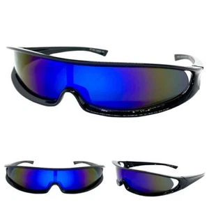 SPACE ROBOT PARTY RAVE COSTUME CYCLOPS FUTURISTIC SHIELD SUN GLASSES Blue Lens - Picture 1 of 6