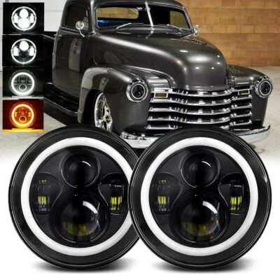 Pair 7" Round LED Headlights Hi/Lo For Chevy Truck 47-1957 C20/30 Pickup 61-1974 - Image 1 of 4