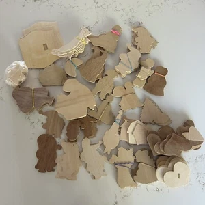 Vtg Laser Cut Out Wood Flat Shapes Lot Ornaments Craft Christmas Unfinished - Picture 1 of 13