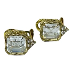Judith Ripka Sterling 925 Silver Gold Tone CZ Omega Back Earrings - Picture 1 of 6