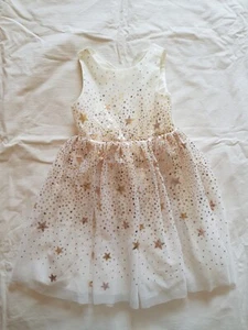 Dress - Girls White Gold Star Sequin Christmas Wedding Christening H&M Size 4 - Picture 1 of 4