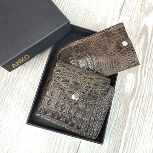 Wallet GENUINE Leather Bifold Bi-fold Credit Card Key Holder Crocodile Imitation - Picture 1 of 19