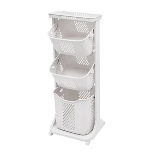 Laundry 3-Basket Rolling Cart Wheel Washing Hamper Storage Bin Shelf 3 Tiers - Picture 1 of 16