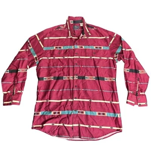 Vintage Roper Size XLT XL Tall Aztec Print Long Sleeve Button Up Shirt Maroon - Picture 1 of 6