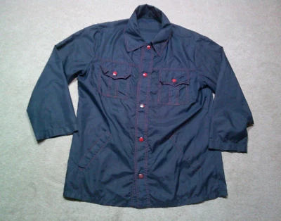 Vintage Western Snap Up Windbreaker Feminino Grande Azul Anos 70 Colarinho Adaga - Imagem 1 de 4