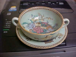 Royal Staffordshire Pottery Clarice Cliff OPHELIA Green Soup(s) & Saucer(s) - Picture 1 of 3