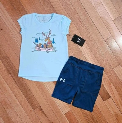 NEW Under Armour Little Girl Tee & Bike Short Set, Teal (sz 4, 6) - Image 1 of 4
