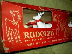 Vintage 1950s boxed "Santa’s Reindeer SLED" Santa in Sleigh w/Reindeer & Rudolph - Picture 1 of 20