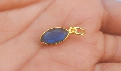 Natural Labradorite Gold Charm Pendant -18k Gold Solid Gold Handmade Necklace - Image 1 of 4