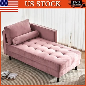 Velvet Chaise Lounge Chair Tufted Fabric Couches for Room Living Room Sofa Bed - Picture 1 of 12