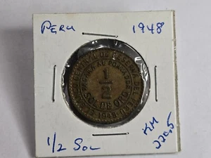 1948 Peru 1/2 Sol Coin - KM#220.5 - Picture 1 of 3