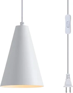 Hanging Pendant Lamp Light, Kitchen, Shop, Bedroom Plug, Switch, White 60W - NEW - Picture 1 of 12