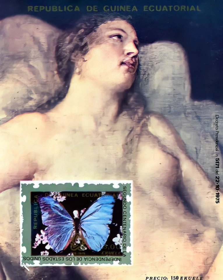 Equatorial Guinea 1976 Butterflies/Nudes-American Bicent S/S MNH Mi.# Block B222 - Image 1 of 1