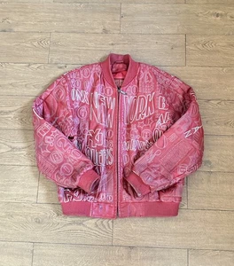 East Side Outerwear New York Mardi Gras Leather Bomber Jacket Youth Medium  - Picture 1 of 5