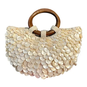 Shell Beaded Top Handle Bag Handmade Evening Handbag Luxury Designer for Women - Picture 1 of 12