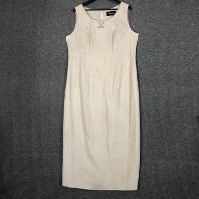 Sag Harbor Dress Womens 16 Beige Linen Blend Midi Sleeveless Beaded Neckline - Image 1 of 4