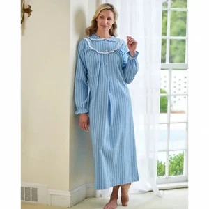 Neu in Verpackung National Vintage inspiriert blau gestreift Flanell Nachthemd XL - Bild 1 von 6