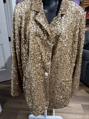 Blazer Joan Rivers Alfombra Roja Terciopelo Lentejuelas Elegante Cena Fiesta Talla XL Negro Foto 1 de 4