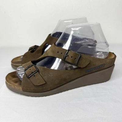Sandalias de cuña Terie de cuero nobuck marrón Mephisto para mujer 39 hebillas talla 9 EE. UU. Foto 1 de 4