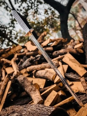 HANDMADE JAPANESE SAMURAI KATANA SWORD CARBON FOLDED STEEL SHARP FULL TANG - Image 1 of 4