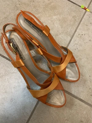 Sandalias de diseñador Via Spiga talla 9 cuña cuero naranja Foto 1 de 4