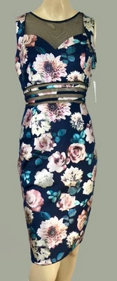 Nuevo con etiquetas Vestido En Focus Rosa Metálico Floral Sin Mangas Malla Lápiz Movible Talla 4 Foto 1 de 4