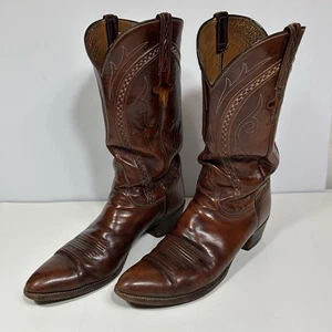 Vintage Lucchese San Antonio Cowboy Boots Mahogany Brown 3L623 Mens Sz 11.5 A - Picture 1 of 19