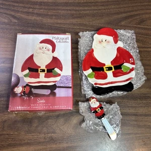Pfaltzgraff 2 Piece Santa Tidbit Tray with Spreader - Picture 1 of 12