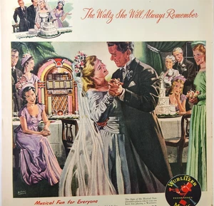 Bride Dancing Albert Dorne Wurlitzer Juke Box Vintage 1947 Publicidad Revista Impresión - Imagen 1 de 5