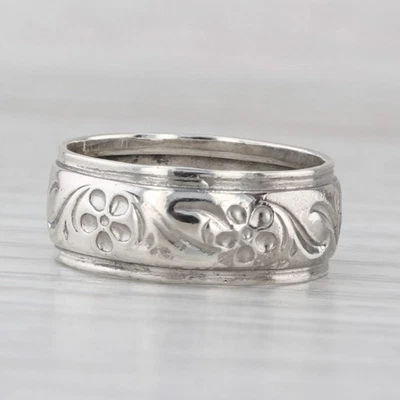 Floral Etched Silver Band Sterling Size 6 Ring Stackable - Image 1 of 4