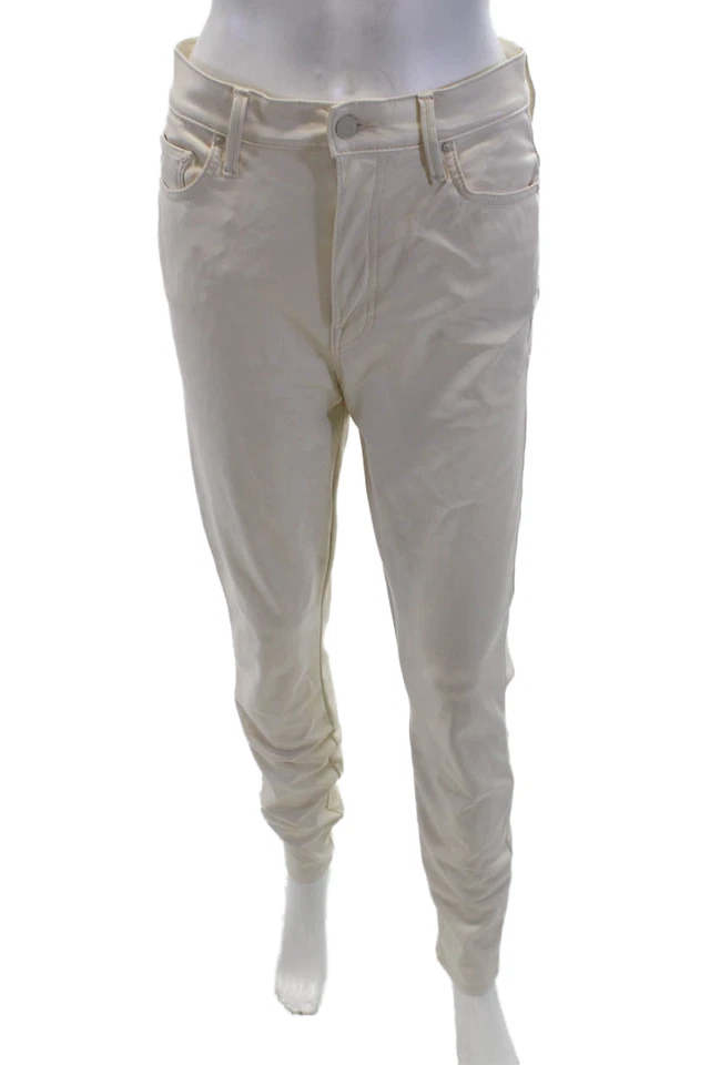 Pantalones informales madre mujer imitación cuero con bolsillos blancos lisos talla 28 Foto 1 de 4