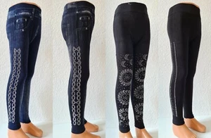 Kinder Leggins Hose Gr.110-152Jeans-Optik- Mädchen Leggings mit Muster Stretch - Bild 1 von 11