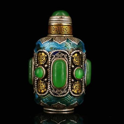 Chinese Pure Silver Inlaid With Cloisonne Gems Handmade Snuff Bottle  12010 • 139.99£
