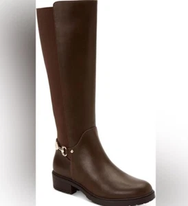 Giani Bernini Brown Buckle Accent Barnibee Block Heel Zip-Up Leather Riding Boot - Picture 1 of 7
