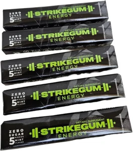 Strike Energy Gum-5 Pkt-Spearmint-90mg Caffeine + 100mg Alpha-GPC per piece-meg - Picture 1 of 6