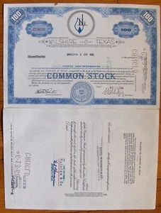 Stock Certificate Wilshire Oil Comp. of Texas Payee WALSTON & Co 1968 - Picture 1 of 2