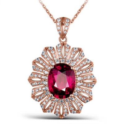 PRECIOSO COLGANTE DE BODA DE TURMALINA DIAMANTE NATURAL ORO ROSA 14K SÓLIDO Foto 1 de 4