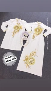 White Matching Ao Dai Vietnamese Long Dress - Ao Dai Cuoi - Picture 1 of 3
