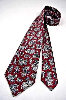 Corbata de cuello de colección años 50 condesa Mara plata azul cachemira sobre granate satinado corbata 55 x 3,5" Foto 1 de 4