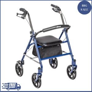 4 Wheel Rollator Walker Height Adjustable Steel Rolling Walker With Seat 300lbs - Picture 1 of 9
