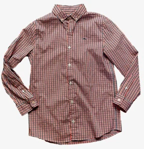 Vineyard Vines Boys Size M Gingham Performance Whale Button Down Shirt-Red/Blue - Picture 1 of 8