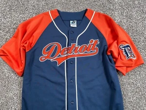 Dynasty Detroit Tigers Embroidered Jersey Adult Large Blue Orange Script Retro - Picture 1 of 14
